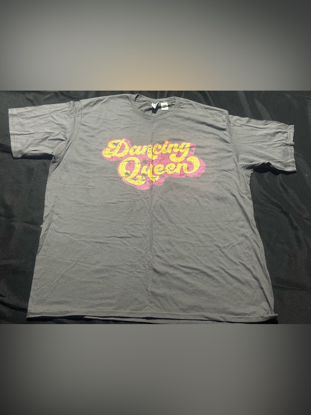Dancing Queen Gray Tee with Yellow and Pink Retro Logo